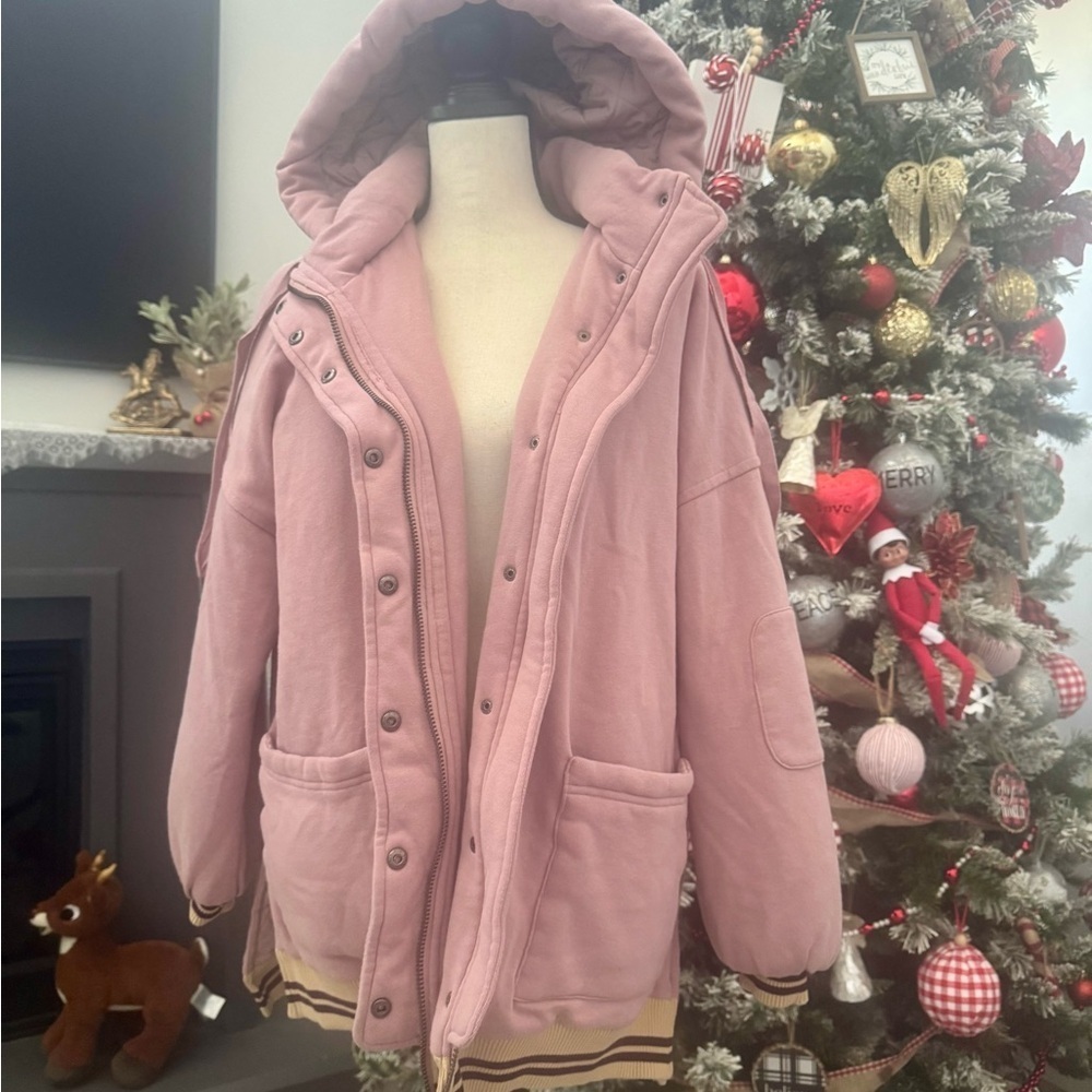 Böhme Blush Pink Hooded Quilted Jacket XS/S Oversized Cozy Boho Coat - Picture 2 of 10